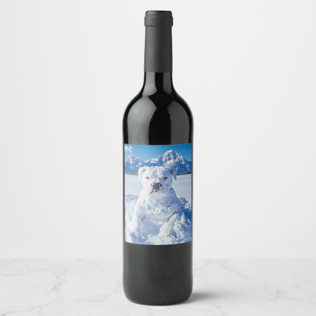 Étiquette Pour Bouteilles De Vin Balise cadeau Snowman Pitbull Chien Chien Chien Gr (Devant)