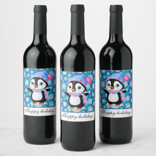 Étiquette Pour Bouteilles De Vin Balises cadeaux Snowy Penquin
