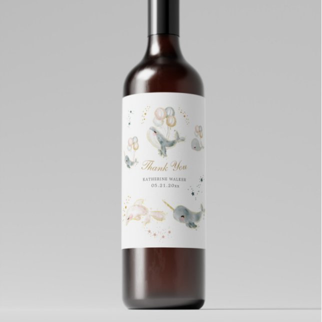 Étiquette Pour Bouteilles De Vin Balloons de baleines magiques Étoiles Baby shower (Créateur téléchargé)