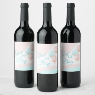 Étiquette Pour Bouteilles De Vin Balloons rose et bleu Révélation de genre garçon o