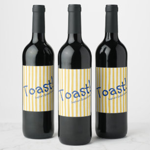 Étiquette Pour Bouteilles De Vin Bandes jaunes gras Toast bleu mariage