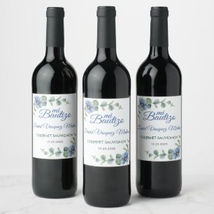 Étiquette Pour Bouteilles De Vin Baptême catholique Bautizo Green Feuilles Fleurs b