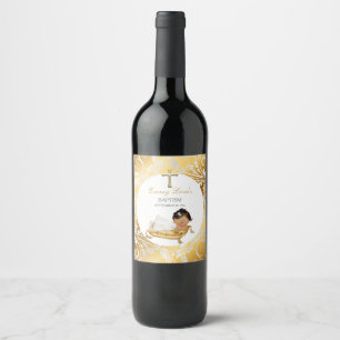 Étiquette Pour Bouteilles De Vin Baptême de bébé fille ethnique or argent