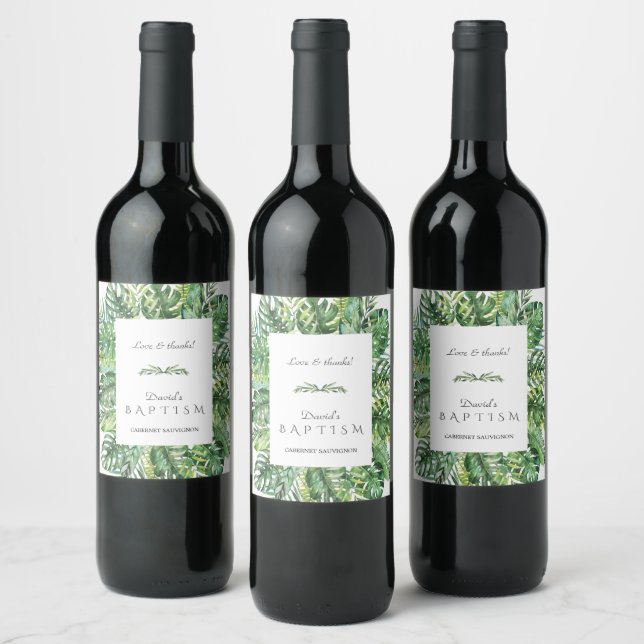 Étiquette Pour Bouteilles De Vin Baptême du cadre floral tropical exotique hawaïen (Bouteilles)