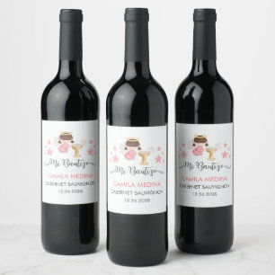 Étiquette Pour Bouteilles De Vin Baptême En Espagnol Aquarelle Personnalisable Ange