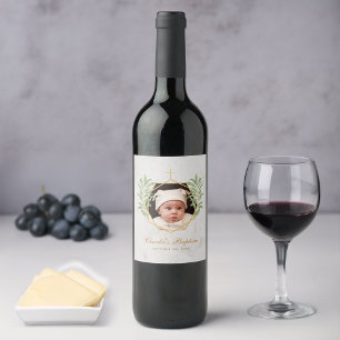 Étiquette Pour Bouteilles De Vin Baptême Photo Verdure Botanique Marbre géométrique