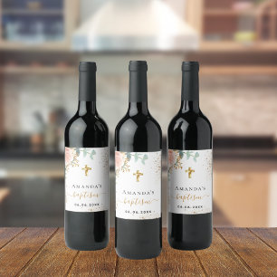 Étiquette Pour Bouteilles De Vin Baptême rose or rousse rose floral