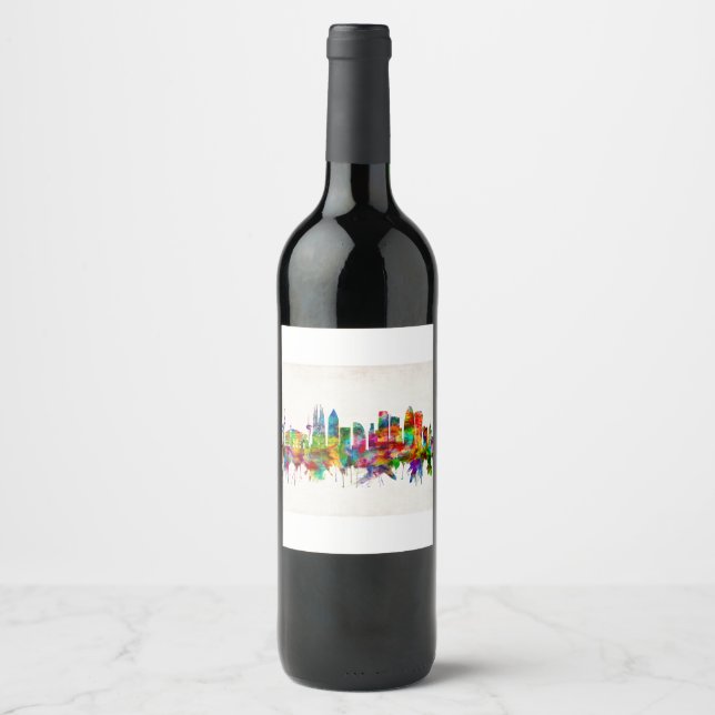 Étiquette Pour Bouteilles De Vin Barcelona Espagne Skyline (Devant)