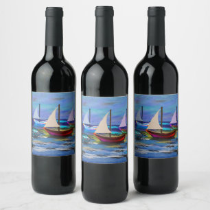 Étiquette Pour Bouteilles De Vin Bateaux en mer