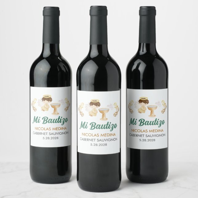 Étiquette Pour Bouteilles De Vin Bautizo en espagnol Personnalisable Garçon Angel B (Bouteilles)