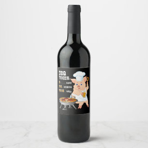 Étiquette Pour Bouteilles De Vin BBQ BBQ Timer Pig Grill Barbecue Beer Lover Men
