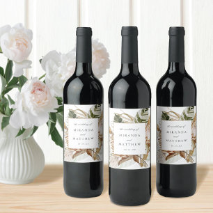 Étiquette Pour Bouteilles De Vin Beau Boho Botanique Floral Blanc Mariage