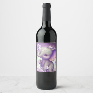 Étiquette Pour Bouteilles De Vin Beau Eléphant violet Baby shower Étiquette de vin