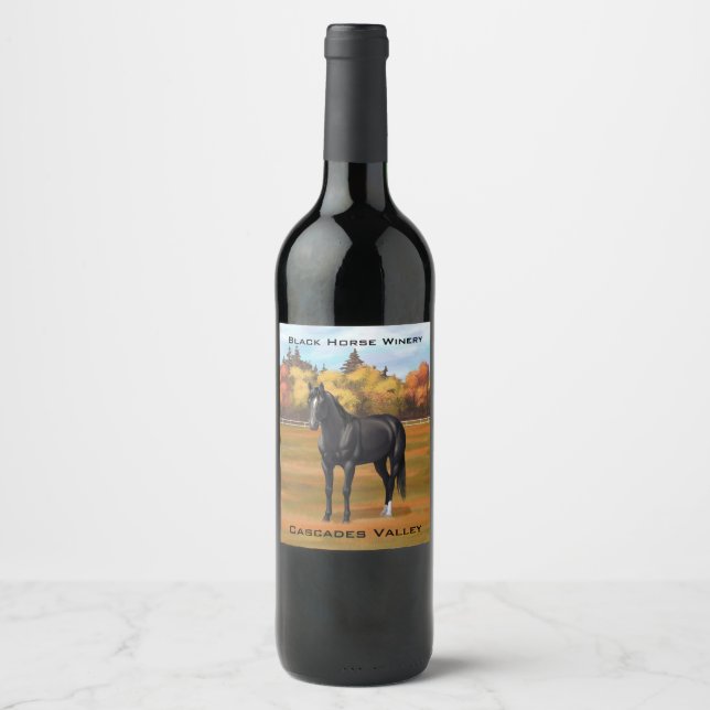 Étiquette Pour Bouteilles De Vin Beau Stallion Cheval du Quartier Noir (Devant)