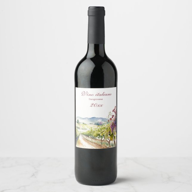 Étiquette Pour Bouteilles De Vin Beau Vignoble Italien Raisin Vigne   (Devant)