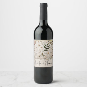 Étiquette Pour Bouteilles De Vin Beauté de la Nature Fleurs et Feuilles Botaniques