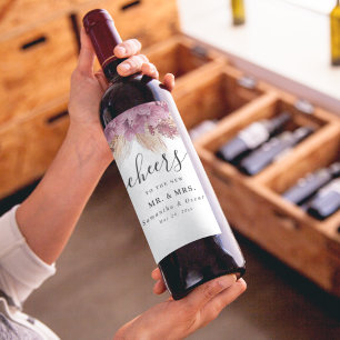 Étiquette Pour Bouteilles De Vin Beauté élégante moderne Orchidée rose & Pampas & O