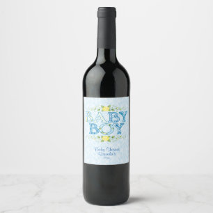Étiquette Pour Bouteilles De Vin Bébé, baby shower floral de pays