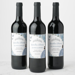 Étiquette Pour Bouteilles De Vin Bébé Bleu Floral Princesse Quinceañera Anniversair