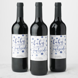 Étiquette Pour Bouteilles De Vin BÉBÉ Drôle SON COVID EXTÉRIEUR Typographie Bleu No