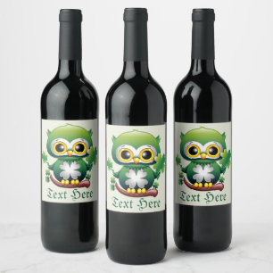 Étiquette Pour Bouteilles De Vin Bébé Hibou Mignon St Patrick Dessin Animé