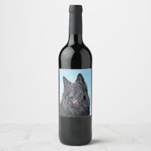 Étiquette Pour Bouteilles De Vin Belgian Sheepdog Painting - Cute Original Dog Art
