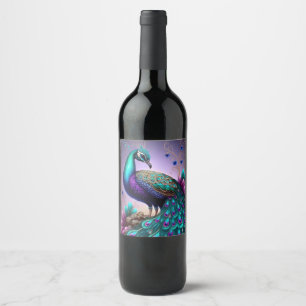 Étiquette Pour Bouteilles De Vin Belle couleur Peacock Paon Bird faune