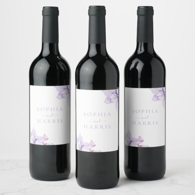 Étiquette Pour Bouteilles De Vin Belle Élégance Mariage Floral violet (Bouteilles)