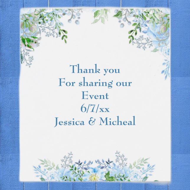 Étiquette Pour Bouteilles De Vin Belle fleur bleue merci  (Créateur téléchargé)