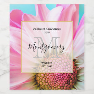 Étiquette Pour Bouteilles De Vin Belle Fleur Rose Fermer Photo vinification