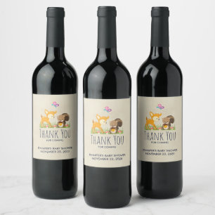 Étiquette Pour Bouteilles De Vin Belle forêt Animaux Baby shower de dessin animé