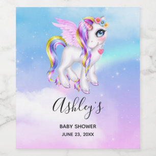 Étiquette Pour Bouteilles De Vin Belle licorne avec Rainbow Mane & Tail Party