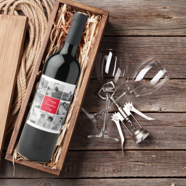 Étiquette Pour Bouteilles De Vin Belle photo Collage Couple et Joyeuse Saint Valent (Créateur téléchargé)