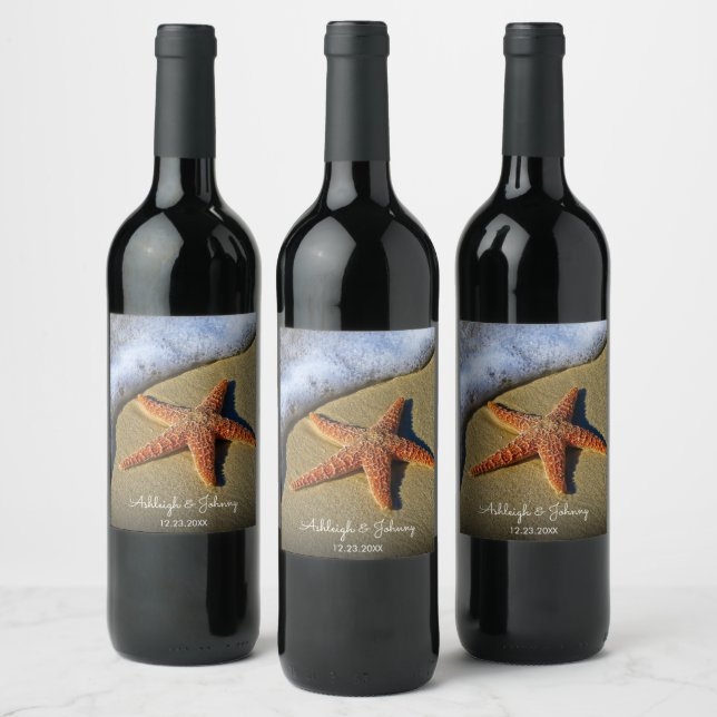 Étiquette Pour Bouteilles De Vin Belle plage avec Starfish Mariage Wine L (Bouteilles)