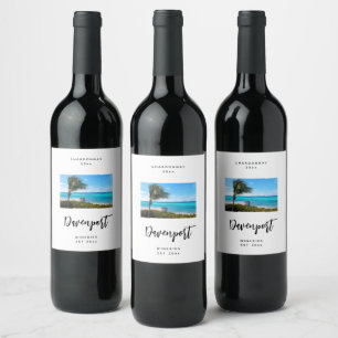 Étiquette Pour Bouteilles De Vin Belle Plage Tropicale Briseuse de Palmier - Vinifi