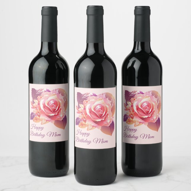 Étiquette Pour Bouteilles De Vin Belle rose rose simple (Bouteilles)