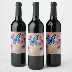 Étiquette Pour Bouteilles De Vin Belles fleurs et papillon