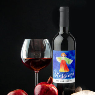 Étiquette Pour Bouteilles De Vin Bénédictions Mignonnes Ange Gardien Ciel Bleu Aqua