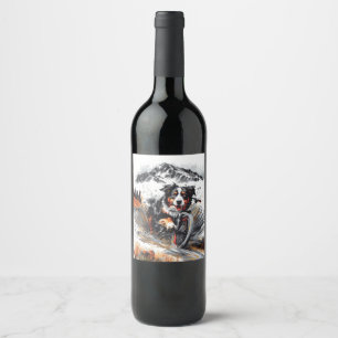 Étiquette Pour Bouteilles De Vin Bernese Mountain Dog Biking Dans Les Montagnes