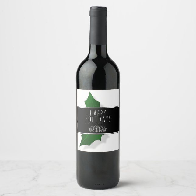 Étiquette Pour Bouteilles De Vin Berry de Noël Elegant Holly Tree personnalisable (Devant)