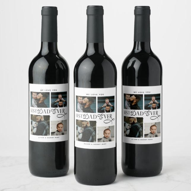 Étiquette Pour Bouteilles De Vin  Best Dad Ever 4 Photos Modern Fathers Day Gifts (Bouteilles)