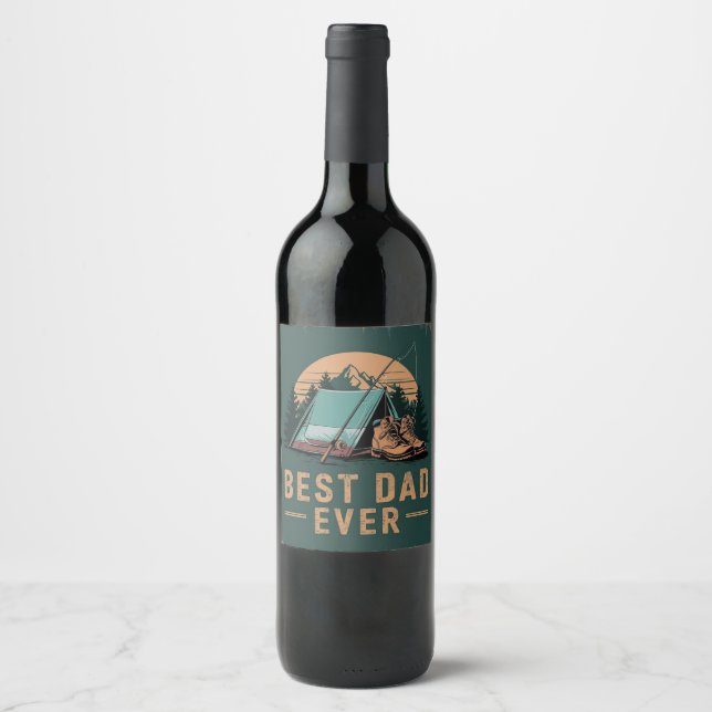 Étiquette Pour Bouteilles De Vin Best Dad Ever Camping Design  (Devant)