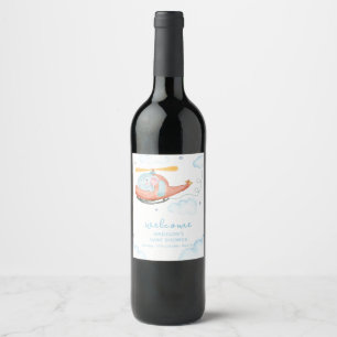 Étiquette Pour Bouteilles De Vin Bienvenue à la Baby Shower de l'Éléphant Bleu Mign