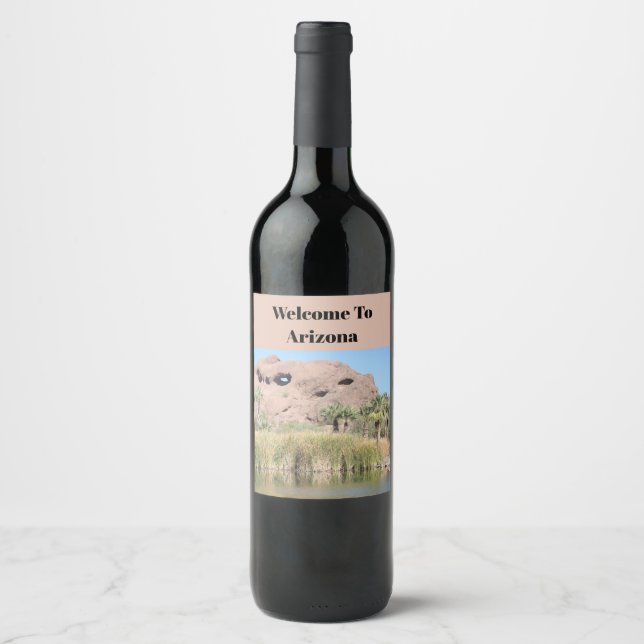 Étiquette Pour Bouteilles De Vin Bienvenue au monument montagneux Arizona Phoenix (Devant)