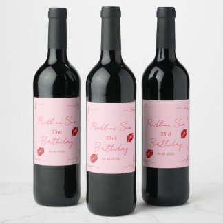 Étiquette Pour Bouteilles De Vin Bienvenue moderne avec un nœud rose chic pour anni