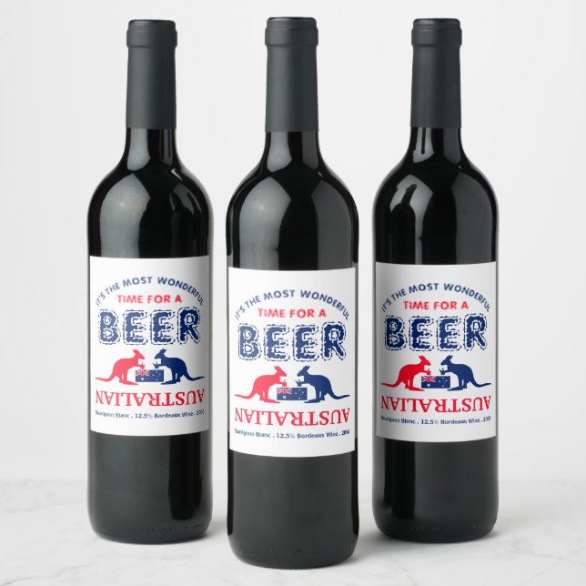 Étiquette Pour Bouteilles De Vin Bière Kangaroo, drapeau australien, Noël (Bouteilles)
