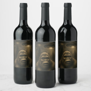 Étiquette Pour Bouteilles De Vin Bigfoot Sasquatch Alien UFO Funny