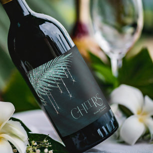 Étiquette Pour Bouteilles De Vin Bijoux Mariage feuille de palme Cheers Turquoise I