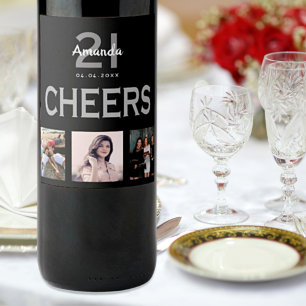 Étiquette Pour Bouteilles De Vin Birthday party custom photo collage black cheers