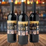Étiquette Pour Bouteilles De Vin Birthday party custom photo glitter black sparkle<br><div class="desc">For a 21st (or any age) birthday party, celebrating her life with a collage of 5 of your own photos. Personalize and add a name, age 21 and a date. Date of birth or the date of the party. White and golden colored letters. Classic black background color, decorated with faux...</div>